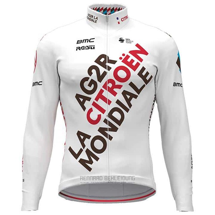 2021 Fahrradbekleidung Ag2r La Mondiale Wei Trikot Langarm und Tragerhose - zum Schließen ins Bild klicken